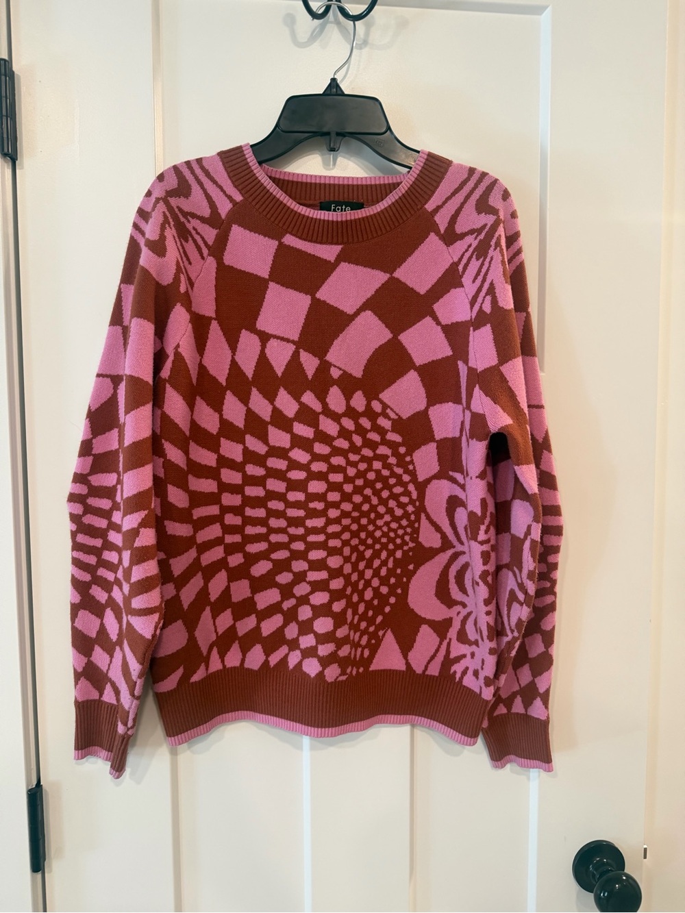 Fate Pink and Brown Graphic Crewneck Sweater Women’s Size Small